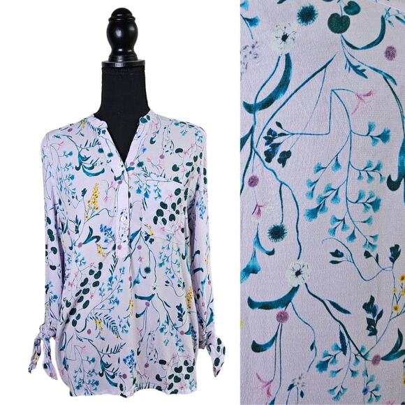 🦃New For The Republic Floral Spring Long Sleeve Blouse V Neck Half Button Small - Picture 1 of 13